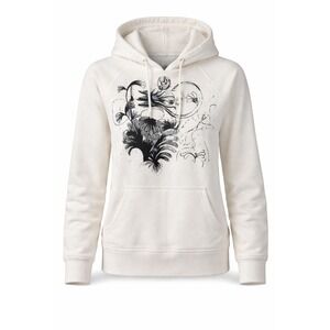 Volcom Wing Tipped Hoodie Cream Graphic Sequin Split V-Neck Mens Medium B471700